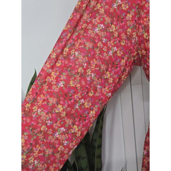 Lane Bryant Peplum Blouse Top Womens Plus 22/24 Pink Floral Smocked Waist Mesh - Picture 4 of 5